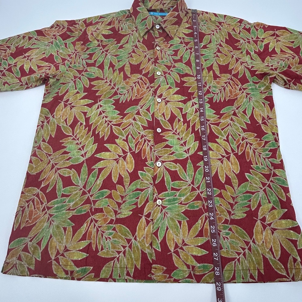 Tori Richard Shirt Men's Medium Red Green Leaf Print Short Sleeve Button Up - Picture 8 of 9